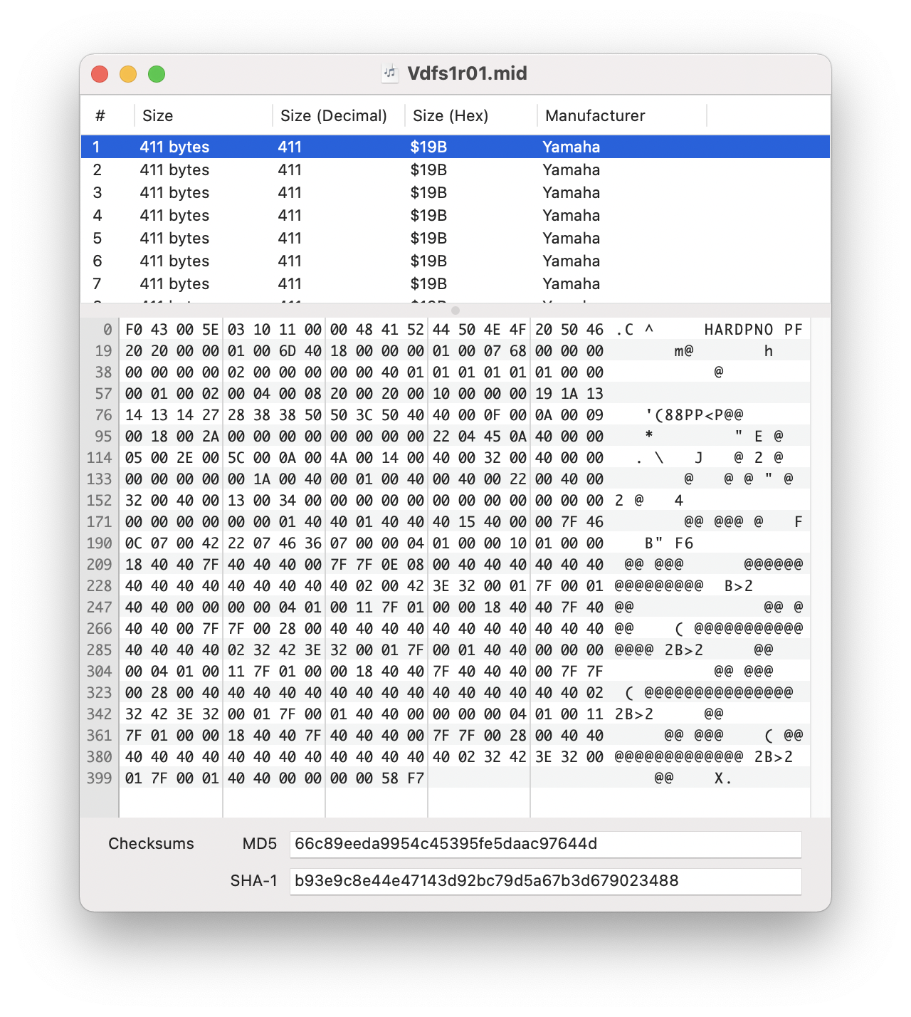 SysEx File Contents